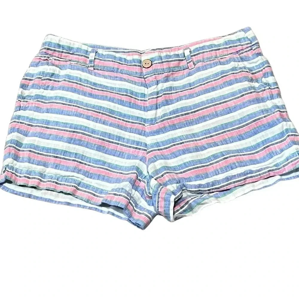 St. Tropez Linen Striped Pink Multicolored 3.5 inch Womens Shorts size 10